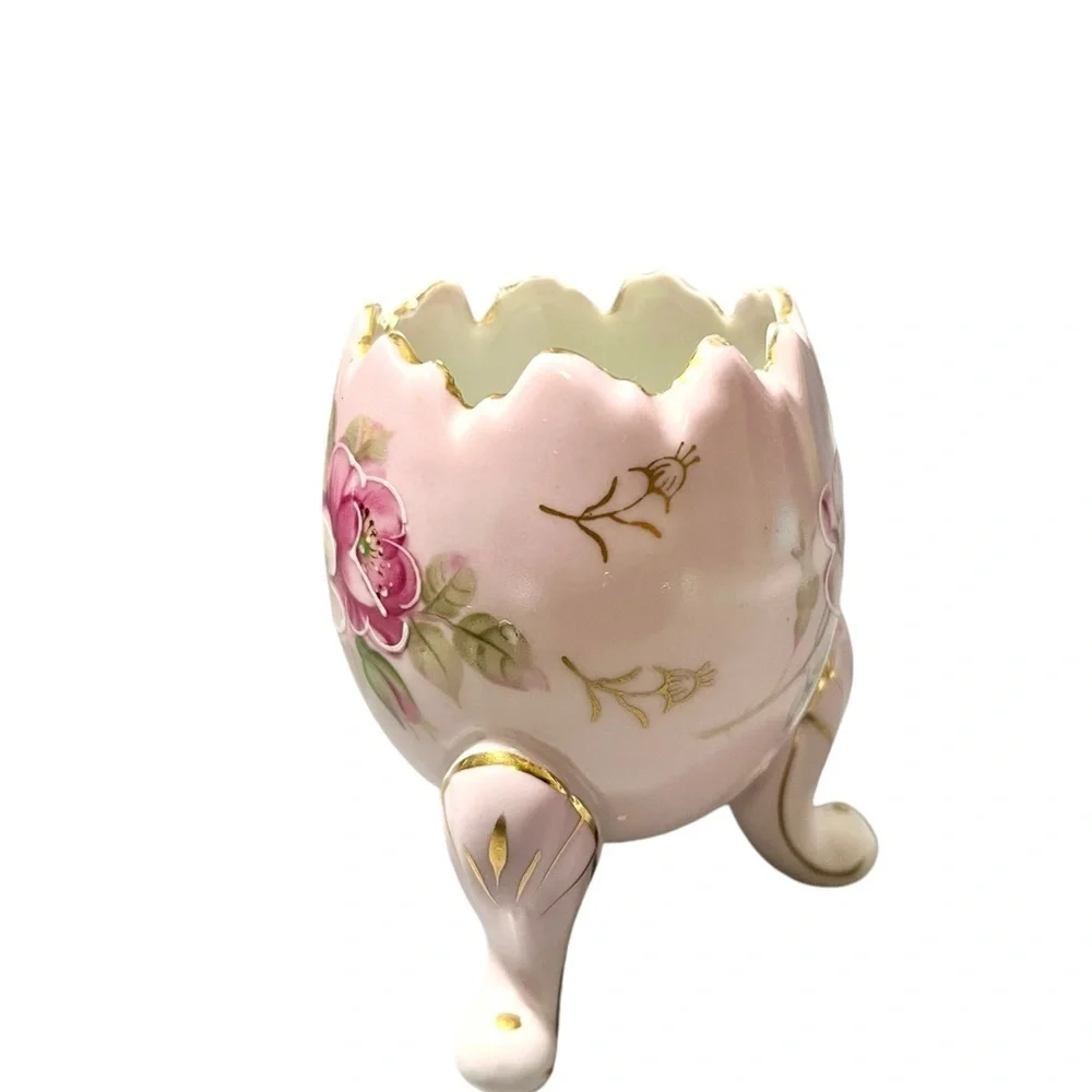 Inarco Vintage 1962 Three Footed Porcelain Egg Vase Pink/Green